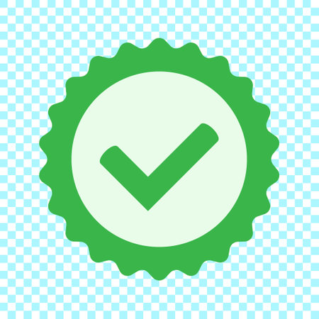 Approved icon. Profile Verification. Accept badge. Green tick symbol, icon, sign in green color. Done. Confirmed account icon. Green check mark. Stock vector illustration.のイラスト素材