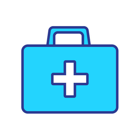 First aid box icon. First aid kit, Medical care bag icon symbol. Vector illustration.のイラスト素材