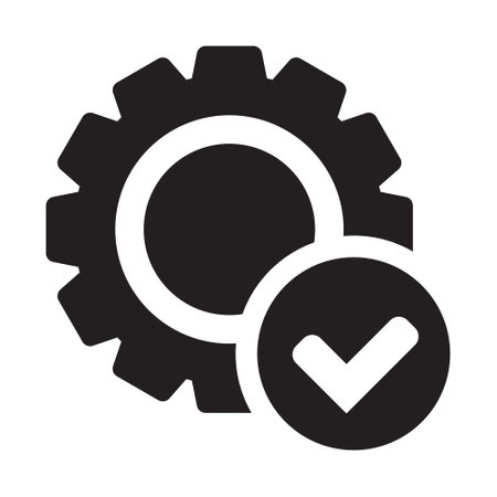 Check mark in gear icon, cog with check icon. Vector symbol.のイラスト素材