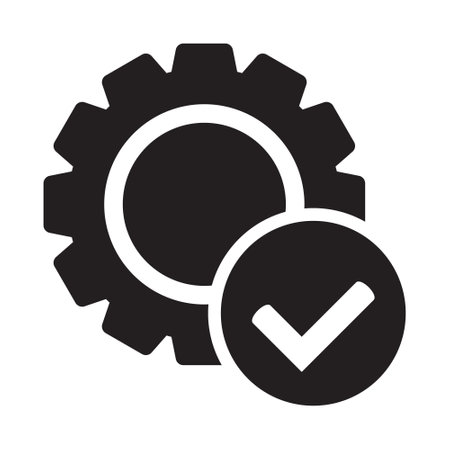 Check mark with gear icon, cog with check icon.のイラスト素材