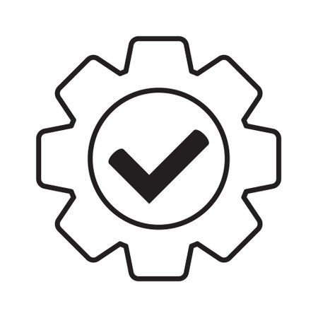 Check mark in gear icon, vector line icon.のイラスト素材