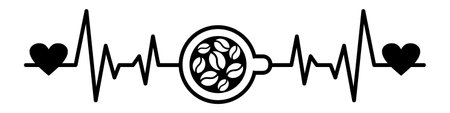Coffee Heartbeat, vector illustration of cardiogram with coffee cup shape.のイラスト素材