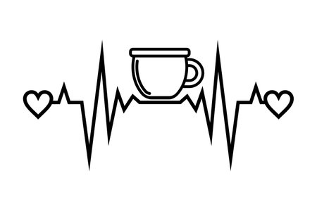 Coffee Heartbeat, vector illustration of cardiogram with coffee cup shape.のイラスト素材