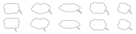 Thought bubble line icon. Speech or think bubble, empty communication cloud. Set of vector design elements. Editable stroke.のイラスト素材