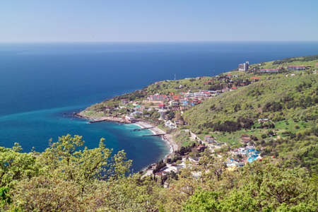 Blue bay of Crimea, view from the mountain-cat on Black sea resortの写真素材