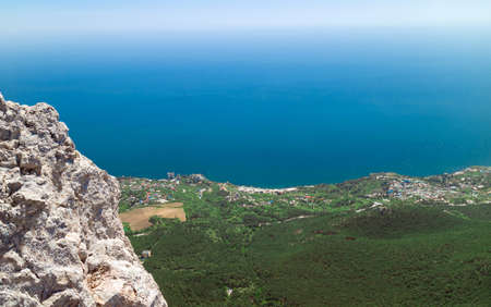 The view from the top of mount Ai-Petri rocks, blue sea and clear skyの写真素材