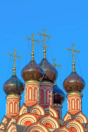 Ancient domes of the Orthodox Russian Church with crosses. Church of St. Nicholas in Moscow.の写真素材