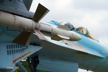 The Russian military aircraft with outboard missiles is ready for combat sorties.の写真素材