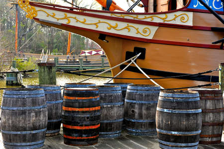 JAMESTOWN, VIRGINIA/USA - MARCH 18, 2012:  Replica of the Susan Constant, one of three ships that brought English colonists to Virginia in 1607 on display during the Military through the Ages event on March 18, 2012 at the Jamestown Settlement. のeditorial素材