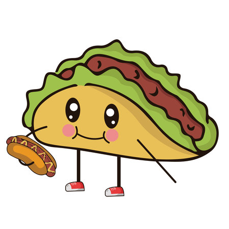 Ilustation vector grafhic of taco eat hot dogs. perfect for characters, stickers, etc.のイラスト素材