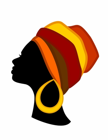 profile of an African woman with colorful turban on a white backgroundのイラスト素材