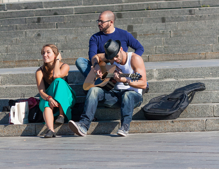 UKRAINE, KIEV - September 10,2013: Young musicians playing on the central square of the capitalのeditorial素材