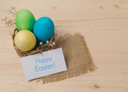 Easter composition with colored eggsの写真素材