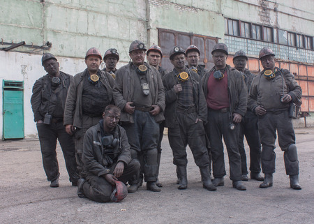 Red beam, Ukraine - August 07, 2013: Miners the mine Krasnokutskaya after work shiftのeditorial素材