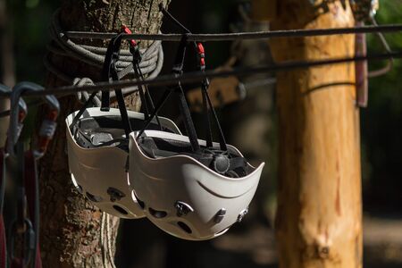 Hats hanging on the ropes. Equipment for optimism