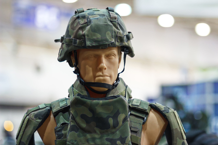 Mannequin in an army helmet and bulletproof vestの写真素材