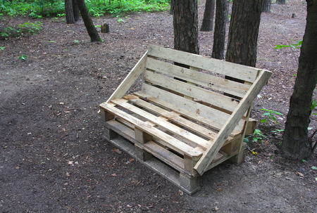 Bench made of wooden pallets in the parkの写真素材