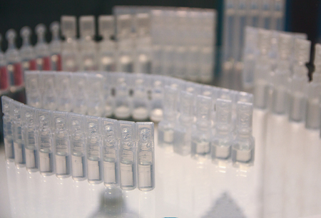 Plastic medical ampoules at the manufacturing stage. Medicineの写真素材
