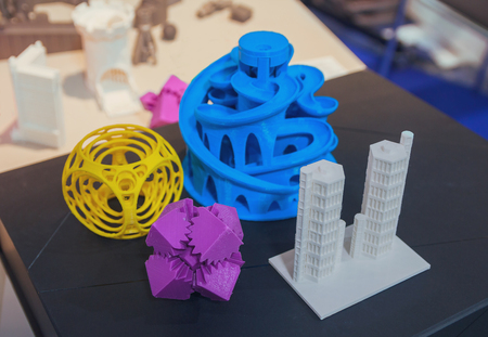 Variety of plastic products manufactured by 3D printing. Technologies