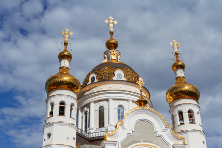 Golden domes of the Orthodox church. Donetsk, Ukraineの写真素材