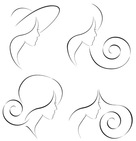 Simple line illustrations of a beautiful woman face from profile.のイラスト素材