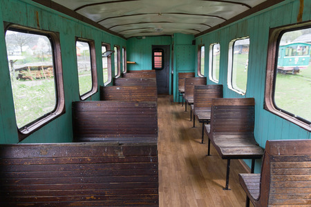 Interior of the old Soviet-era narrow-gauge railway carの写真素材