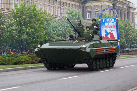 Donetsk, Ukraine - May 9, 2017: Infantry fighting vehicle of the army of the Donetsk People's Republic at a military parade in honor of the anniversary of victory in World War IIのeditorial素材