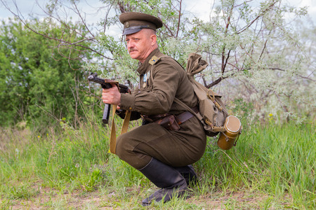 Kiev, Ukraine - May 09, 2018: Man in the form of an officer of the Red Army of the Second World War...
