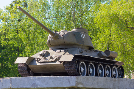 Kiev, Ukraine - April 30, 2018: Soviet tank of times of World War II as a monument on the avenue of a Victoryのeditorial素材