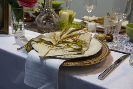 Luxurious wedding table setting at the festive ceremony. Wedding