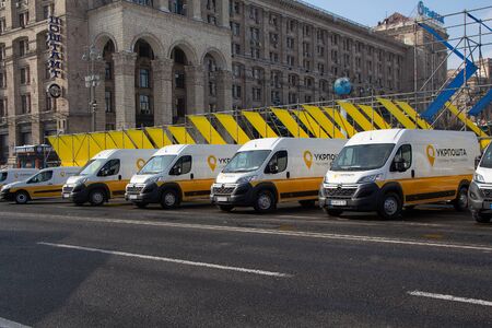 Kiev, Ukraine - February 25, 2018: New cars delivery of Ukrainian mail at the Independence Squareのeditorial素材