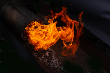 Burning flame or fire isolated on black backgroundの写真素材