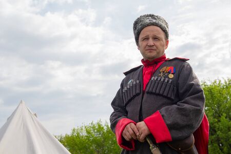 Kiev, Ukraine - May 09, 2018: Man in the form of a Don Cossack who fought on the side of the...