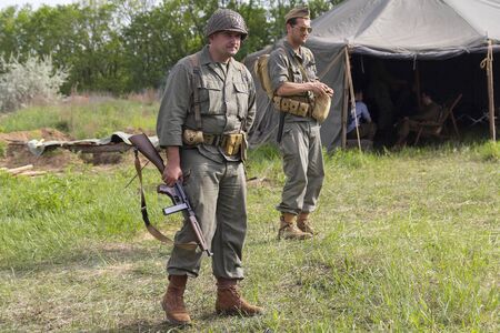 Kiev, Ukraine - May 9, 2018: Mans in the form of a soldier of the American army of the Second World...