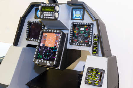 Electronic controls of the aircraft on the stand. Industryの写真素材