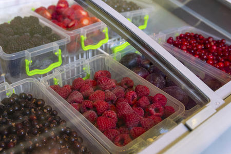 Frozen fruit on the shop counter. Foodの写真素材
