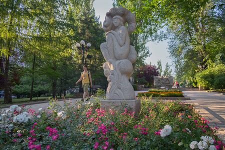 Donetsk, Ukraine - June 10, 2019: Stone statues on Pushkin Boulevardのeditorial素材
