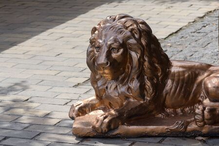 Statue of a lion on a city street. Kiev, Ukraineの写真素材