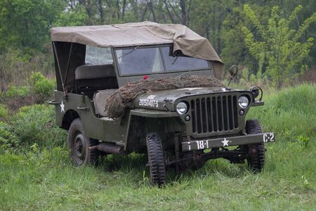 Kiev, Ukraine - May 09, 2019: Jeep of the American army at a historical reconstruction in honor of the anniversary of victory in World War IIのeditorial素材