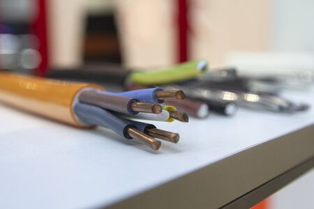 High-voltage cable, thick copper veins are surrounded by a thick layer of polymer insulation