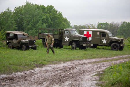 Kiev, Ukraine - May 9, 2019: Vehicles of the US Army soldier of the Second World War, historical...