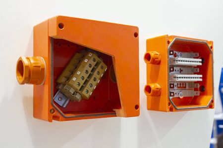 Wires and clam terminals to open the electrical distribution box. Industryの写真素材