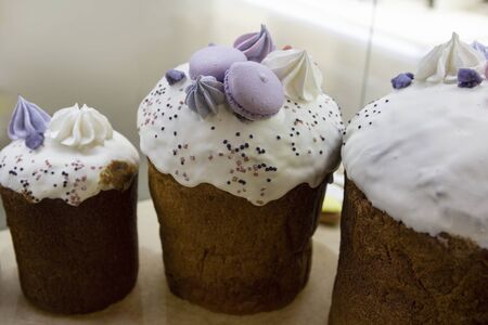 Beautiful Easter cake on a show-window of shop. Food