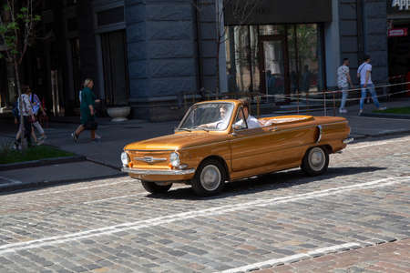 Kiev, Ukraine - May 19, 2019: Soviet-made retro car ZAZ-968A converted into a cabriolet on the city streetのeditorial素材