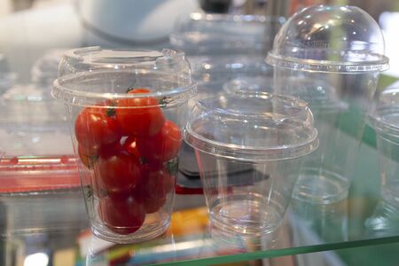 Variety of food packaging in the display case. Industryの写真素材