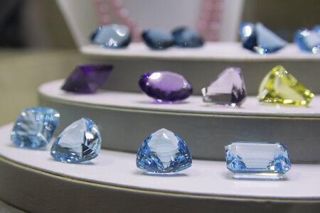 Artificial gems on the counter of a jewelry storeの写真素材