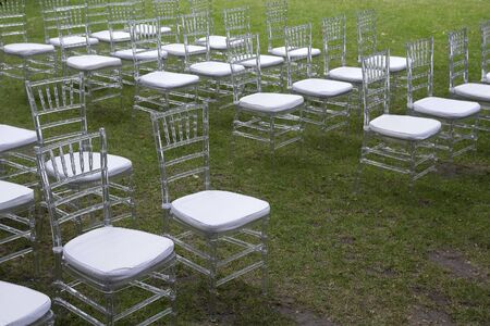 Beautiful setting for outdoors wedding ceremony waiting for bride and groom and guests. Weddingの写真素材