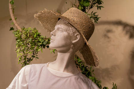 Dummy in a hat with a wide brim rusticのeditorial素材