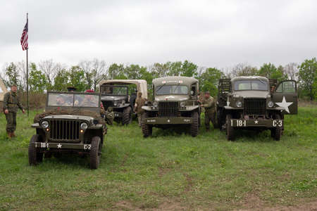Kiev, Ukraine - May 9, 2019: Vehicles of the US Army soldier of the Second World War, historical reconstruction anniversary of victoryのeditorial素材
