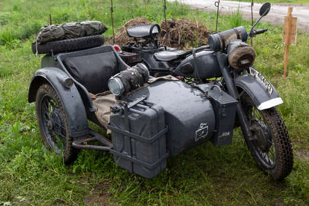 Kiev, Ukraine - May 09, 2019: German retro motorcycle World War II on the festivals of historical reconstructionのeditorial素材